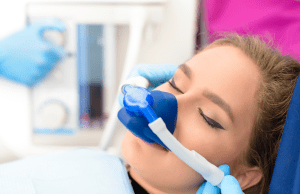 woman with sedation mask on