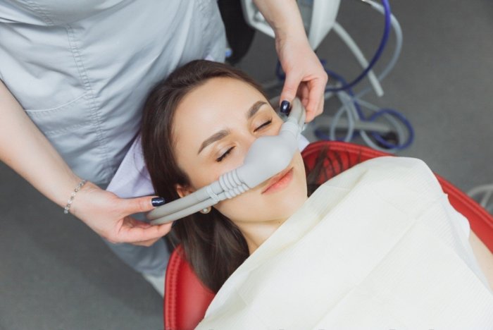 Nitrous oxide, or laughing gas, helps patients feel relaxed and calm during dental procedures